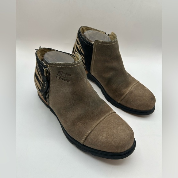 Sorel Major Low Ankle Boots Booties Shoes Womens SZ 7.5 Beige Suede Fur Leather - Picture 6 of 11